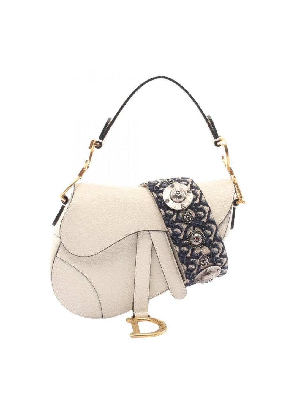 Dior Saddle Bag Mini with Shoulder Strap 2-Way White Leather